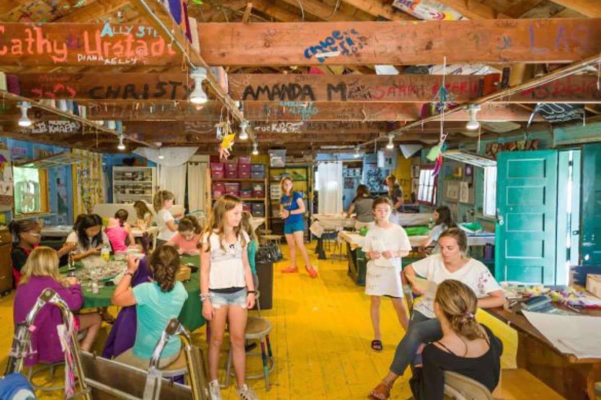 Doing arts and crafts at camp