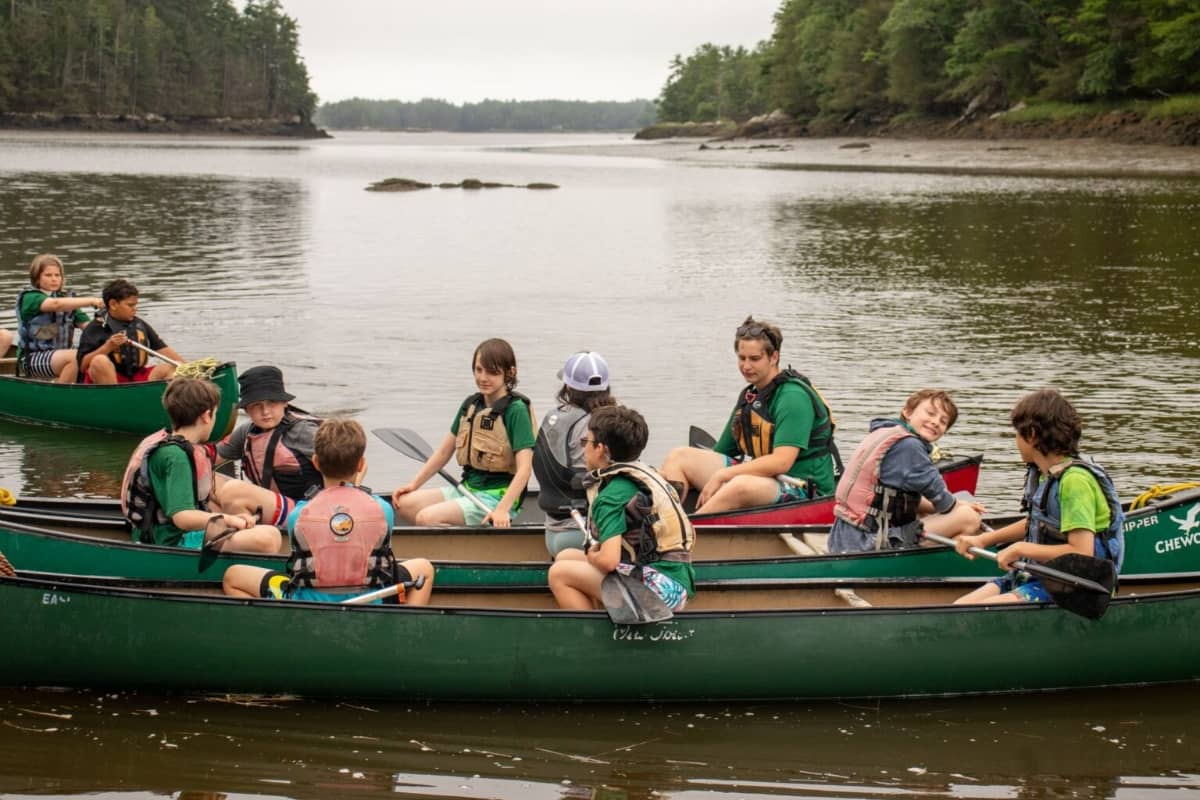 Kids canoeing at Camp Chewonki