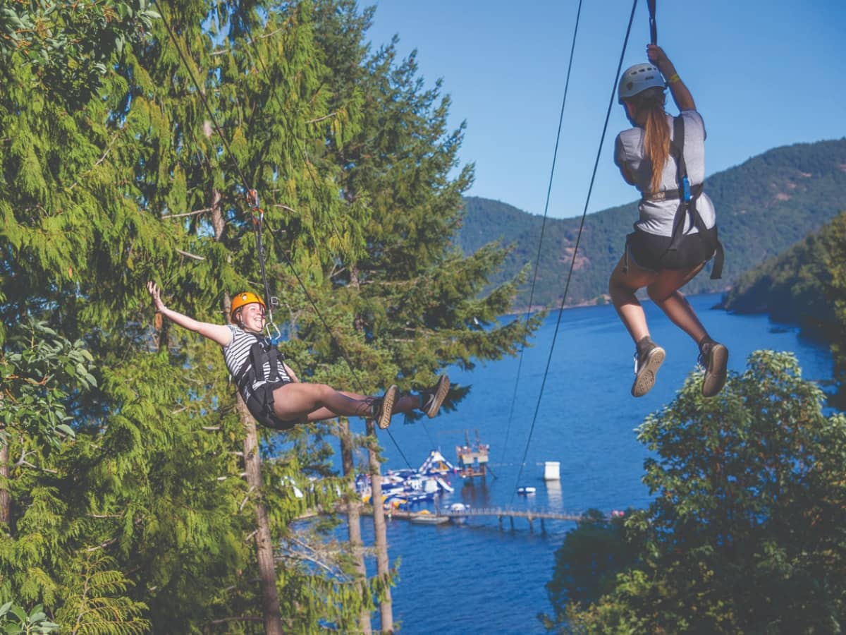 Kids going down the zipline