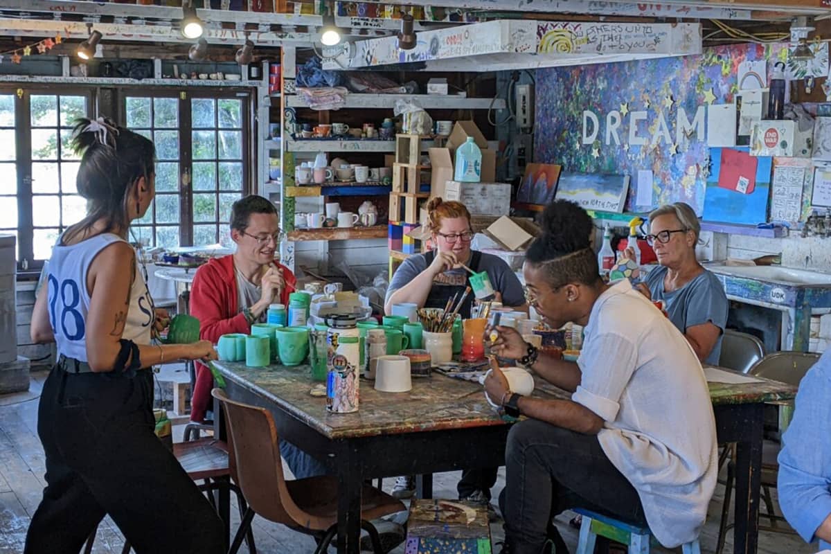 Campers doing arts and crafts