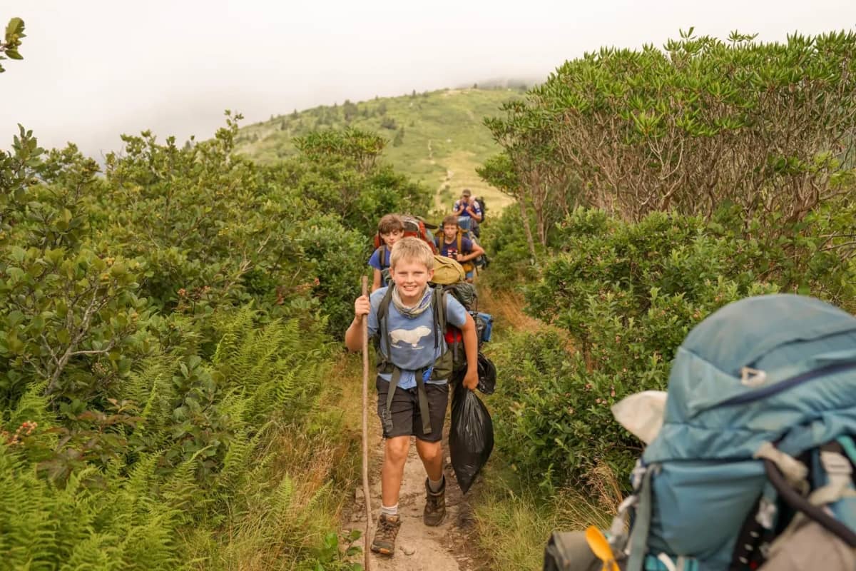Boys going on a hike at Camps Chosatonga