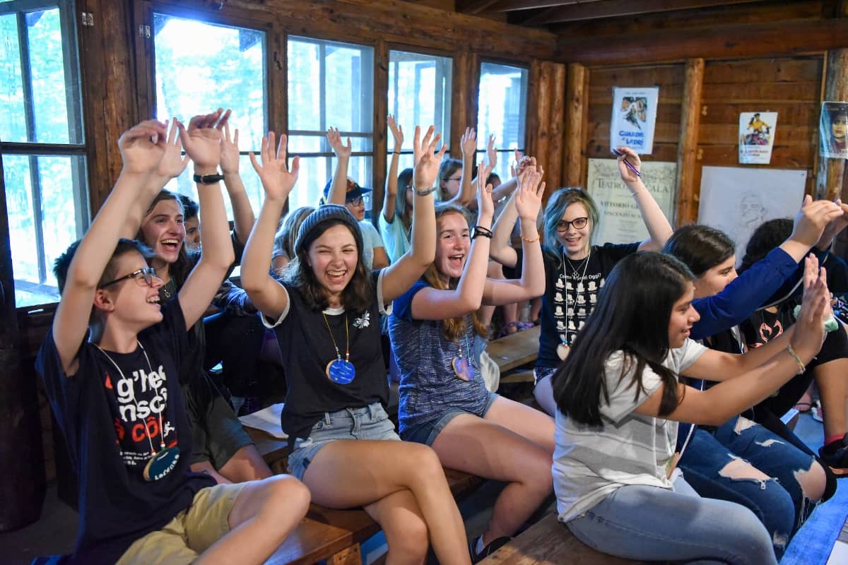 Campers having fun in language class