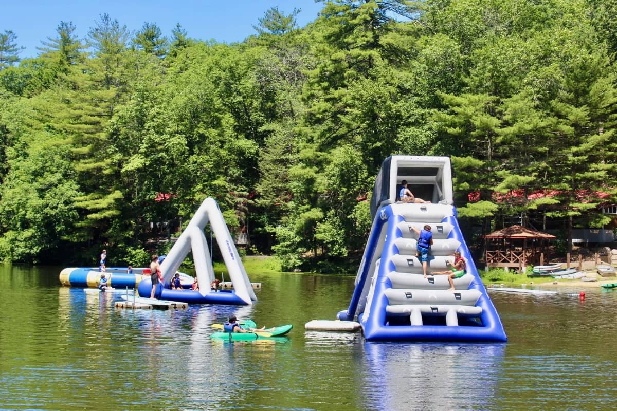 Lake with fun inflatables