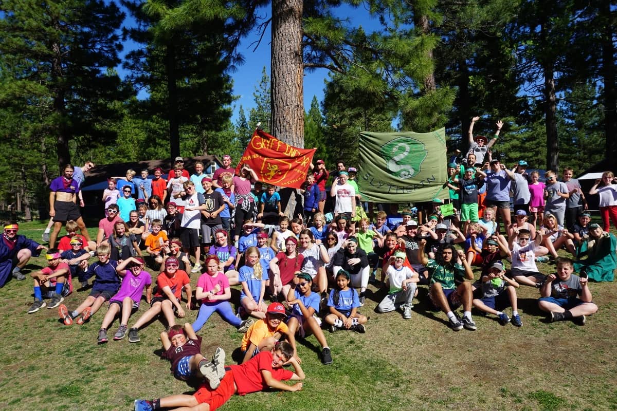 Kids in a group outside at Sierra Nevada Journeys camp