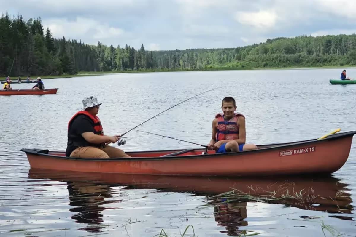 Two boys going canoeing at the lake