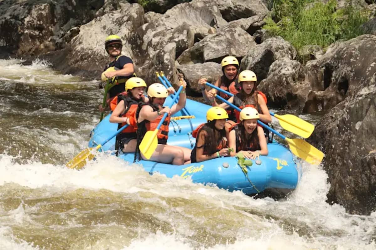 Kids going white water rafting