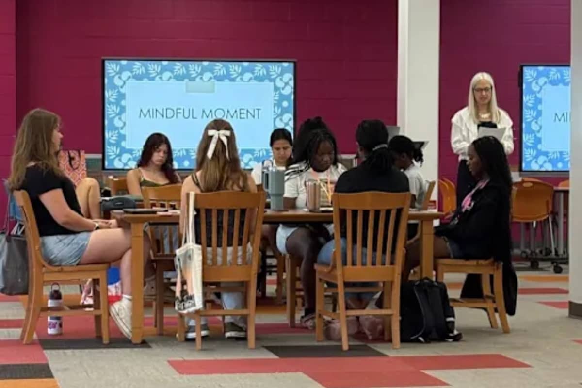 Girls working at a table together