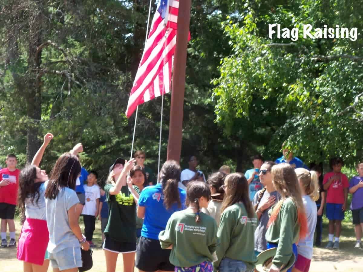Raising Flag at a Wisconsin summer camps, Swift Nature Camp